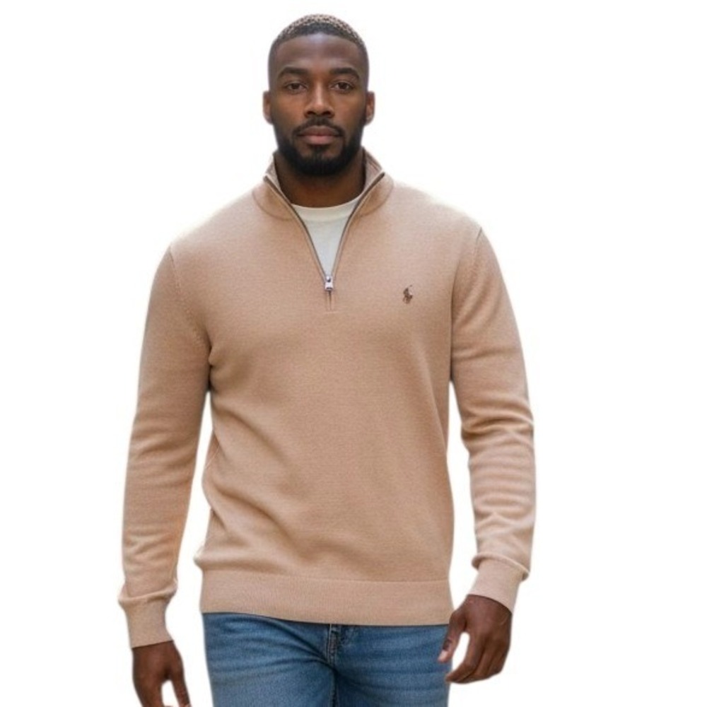 Polo Ralph Lauren Men's size Large Mesh-Knit Cotton‎ Preppy Quarter-Zip Jumper